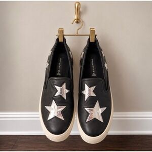 Steven by Steve Madden Giggy Black Star Metallic Slip On Platform Sneakers 10M